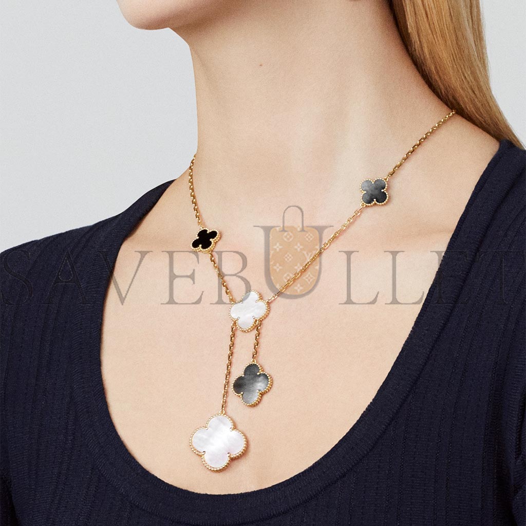 VAN CLEEF ARPELS MAGIC ALHAMBRA NECKLACE, 6 MOTIFS - YELLOW GOLD, MOTHER-OF-PEARL, ONYX  VCARD79200